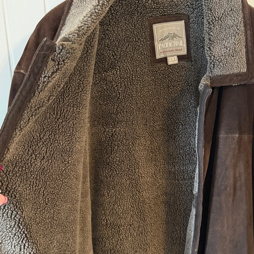 Pacific Trail Mens 2XT Chocolate Brown 100% Leather/suede Coat w/ Sherpa Lining - Picture 4 of 13